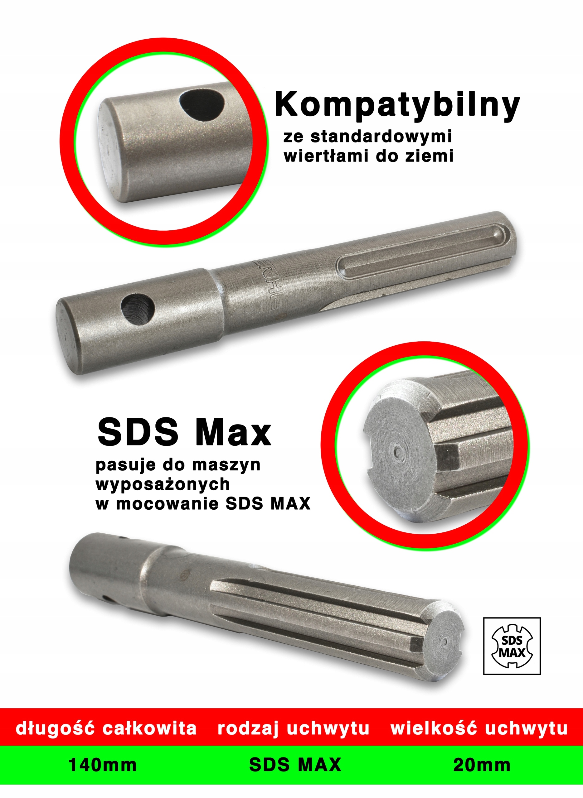 Świder Wiertło do Gleby 40 mm Adapter Sds Max EAN (GTIN) 5904107753089