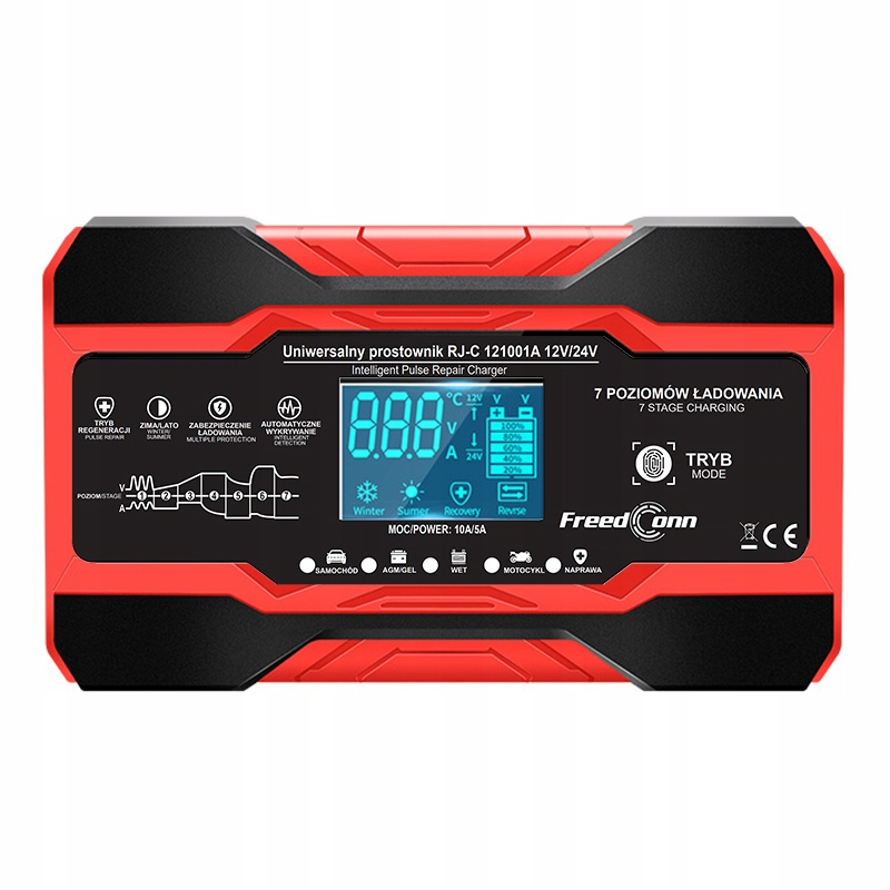 MOCNY PROSTOWNIK DO SAMOCHODU AKUMULATORA 10A 12V 24V Polskie Napisy Marka inna