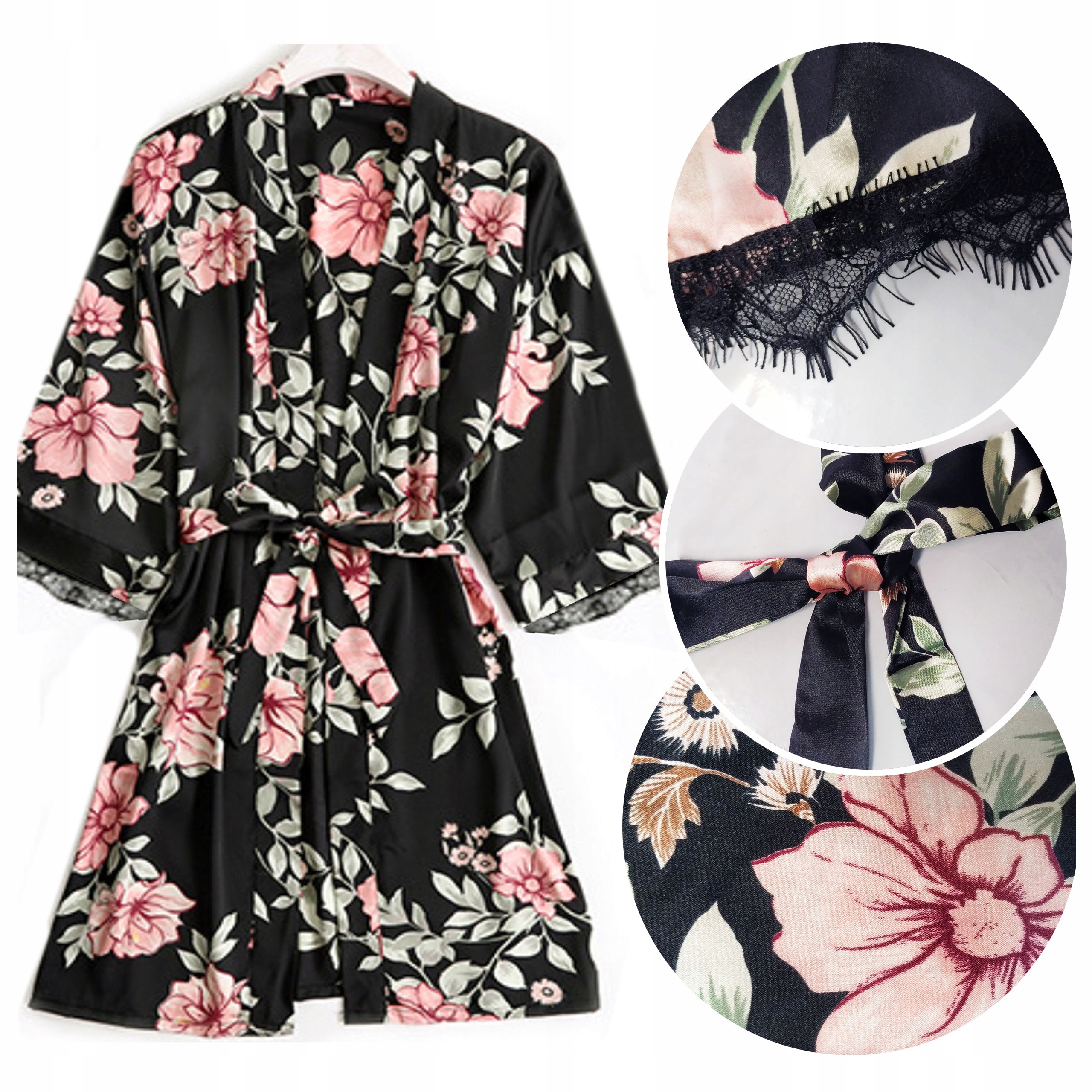 

Satynowy Szlafrok podomka wiązany nie prześwituje