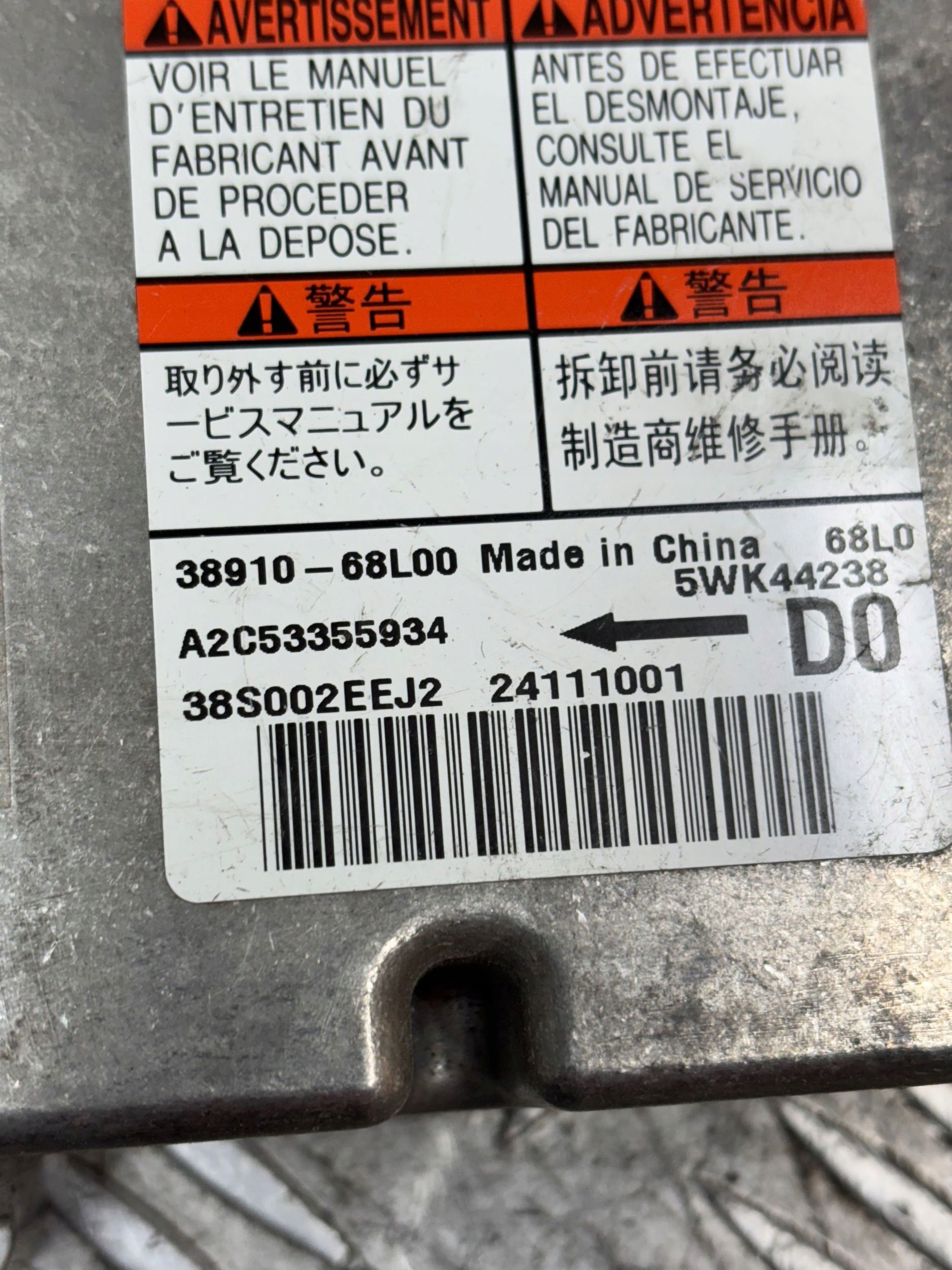 control unit SENSOR airbag SUZUKI SWIFT MK7 3891068L00