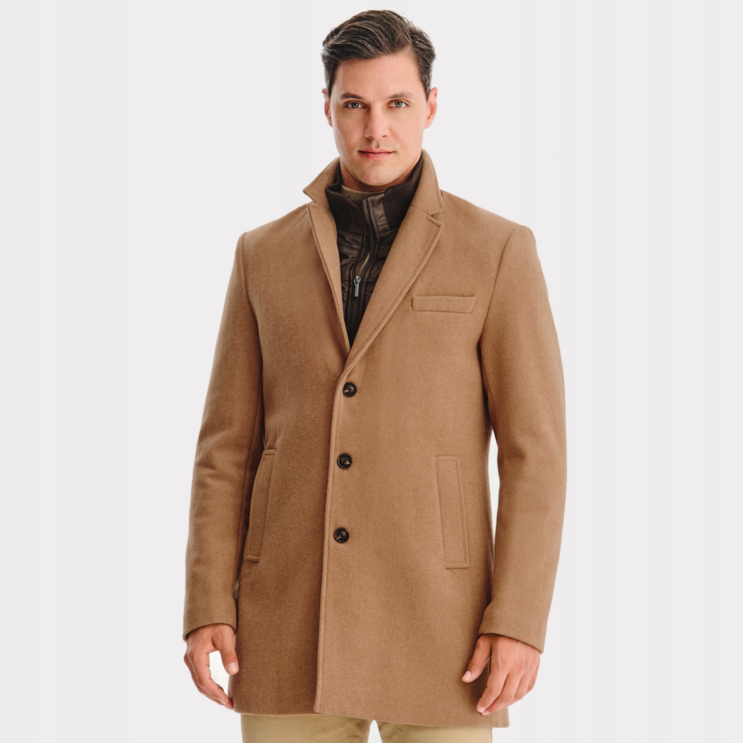 Béžový vlněný kabát s odnímatelným límcem Pako Lorente vel 56