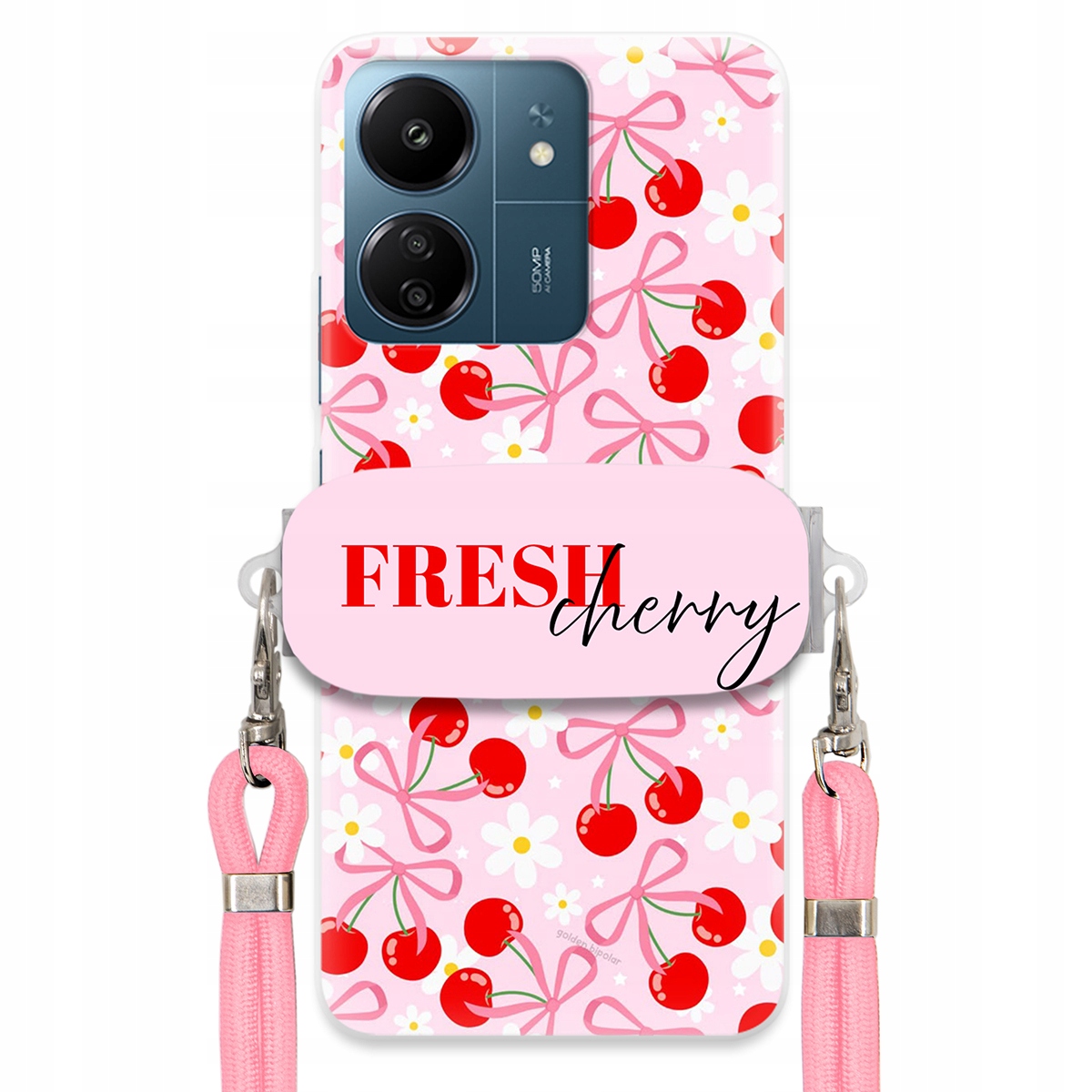 Puzdro pre Xiaomi Redmi 13C 4G Case Držiak šnúrok Ružový Fresh Cherry Kokardy