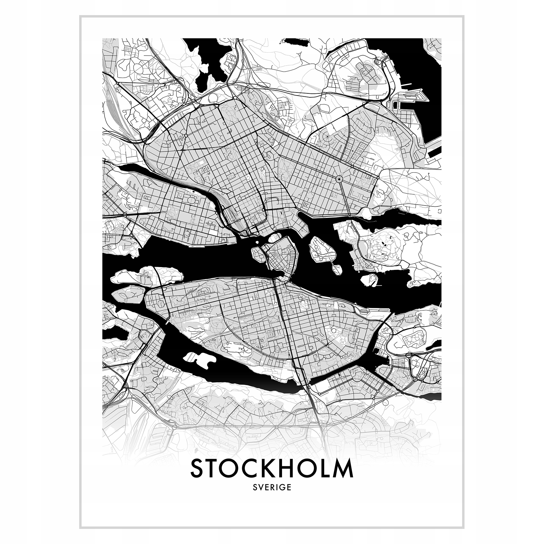 

Plakat 30x40 Mapa Sztokholm Kolor czarno-biały