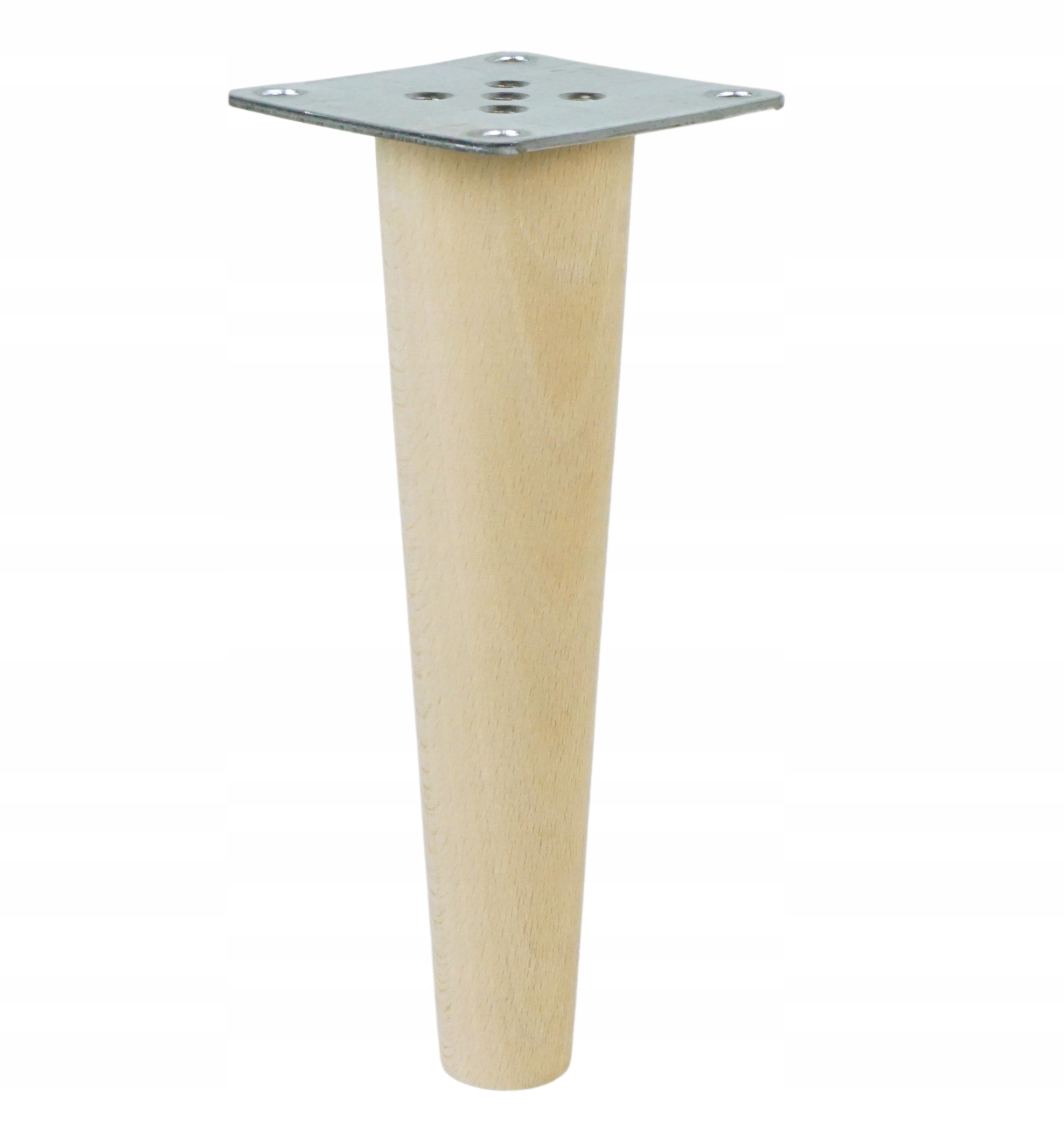 

Noga drewniana buk stożek, blachy montażowe, 18 cm