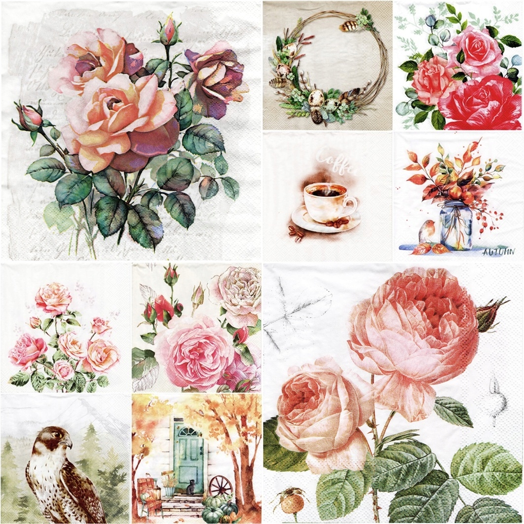 ZESTAW serwetek vintage do decoupage 33x33cm 10szt