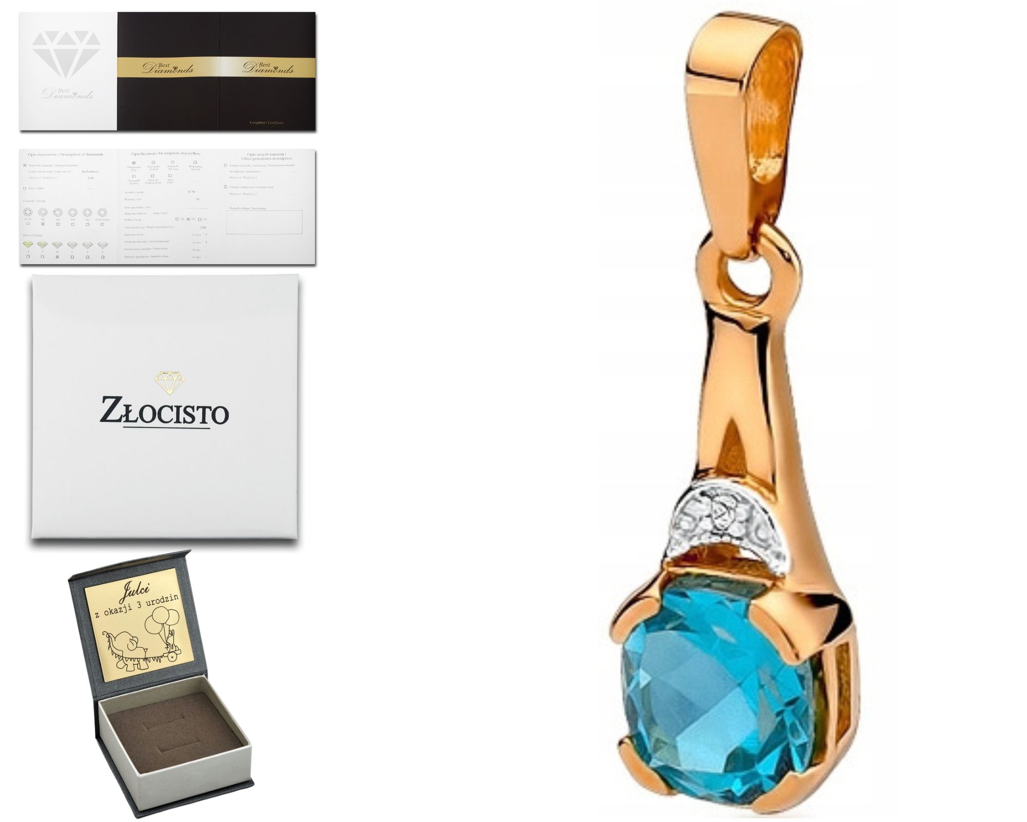 Přívěsek Z Růžového Zlata Přívěsek Z Briliantu Topaz