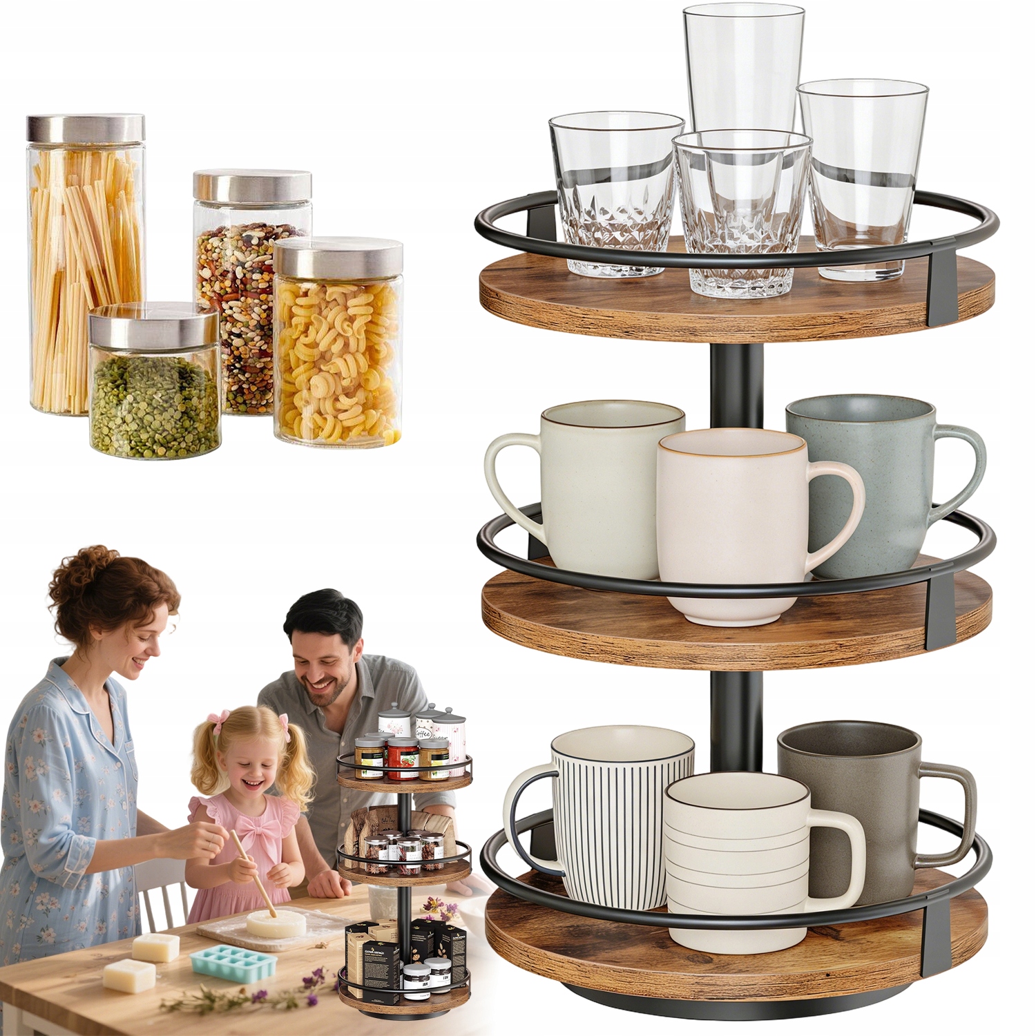 Organizer Pionowy Obrotowy 3 Poziomy 360 Stopni Na Przyprawy I Kosmetyki