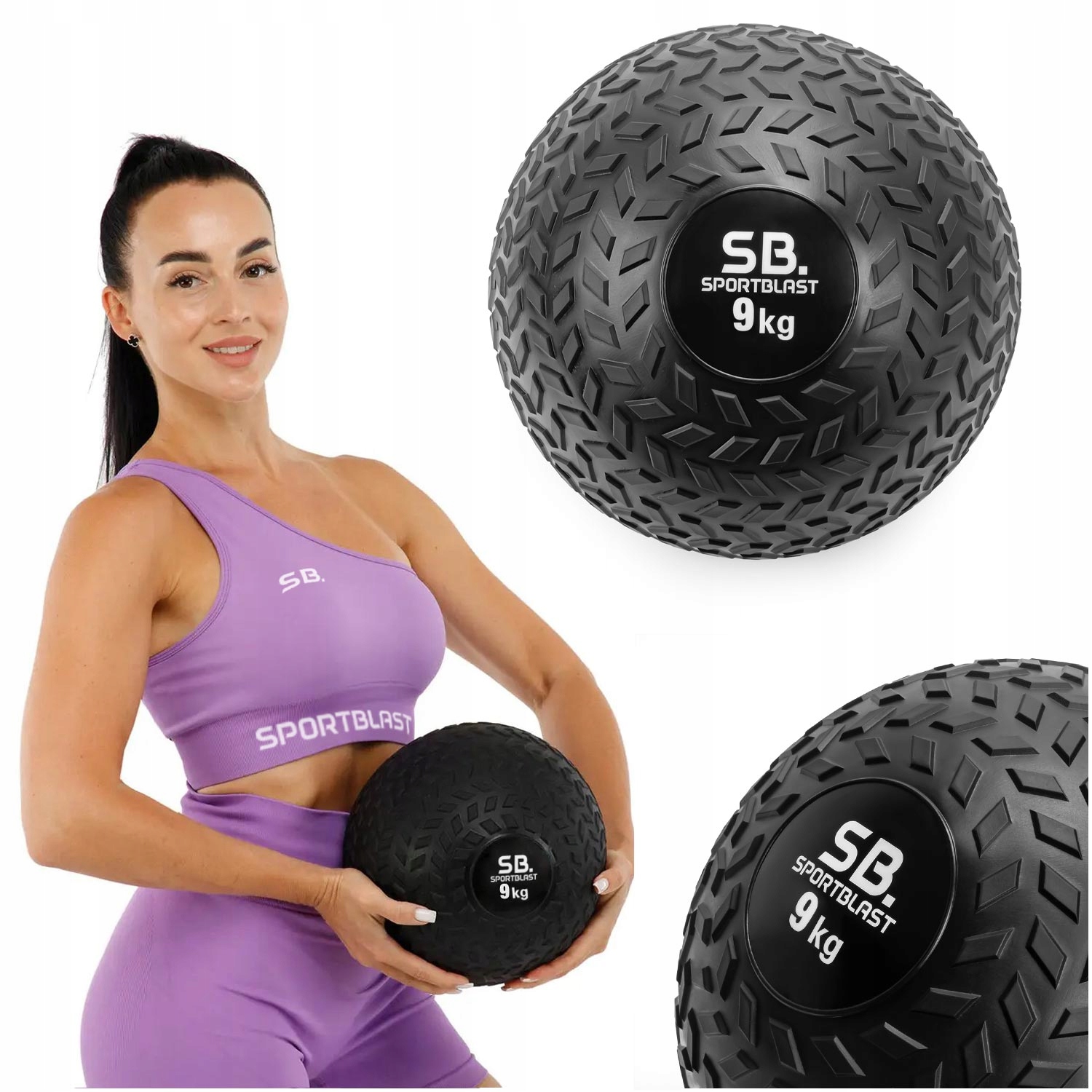 Piłka lekarska 9kg piłka do ćwiczeń gumowa rehabilitacyjna Slam Ball