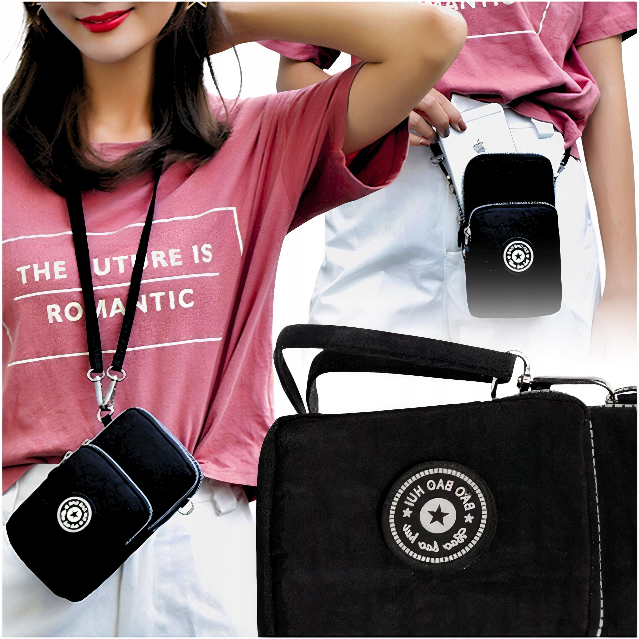 Torebka listonoszka Czarna saszetka telefon ramię Samsung Iphone miejska