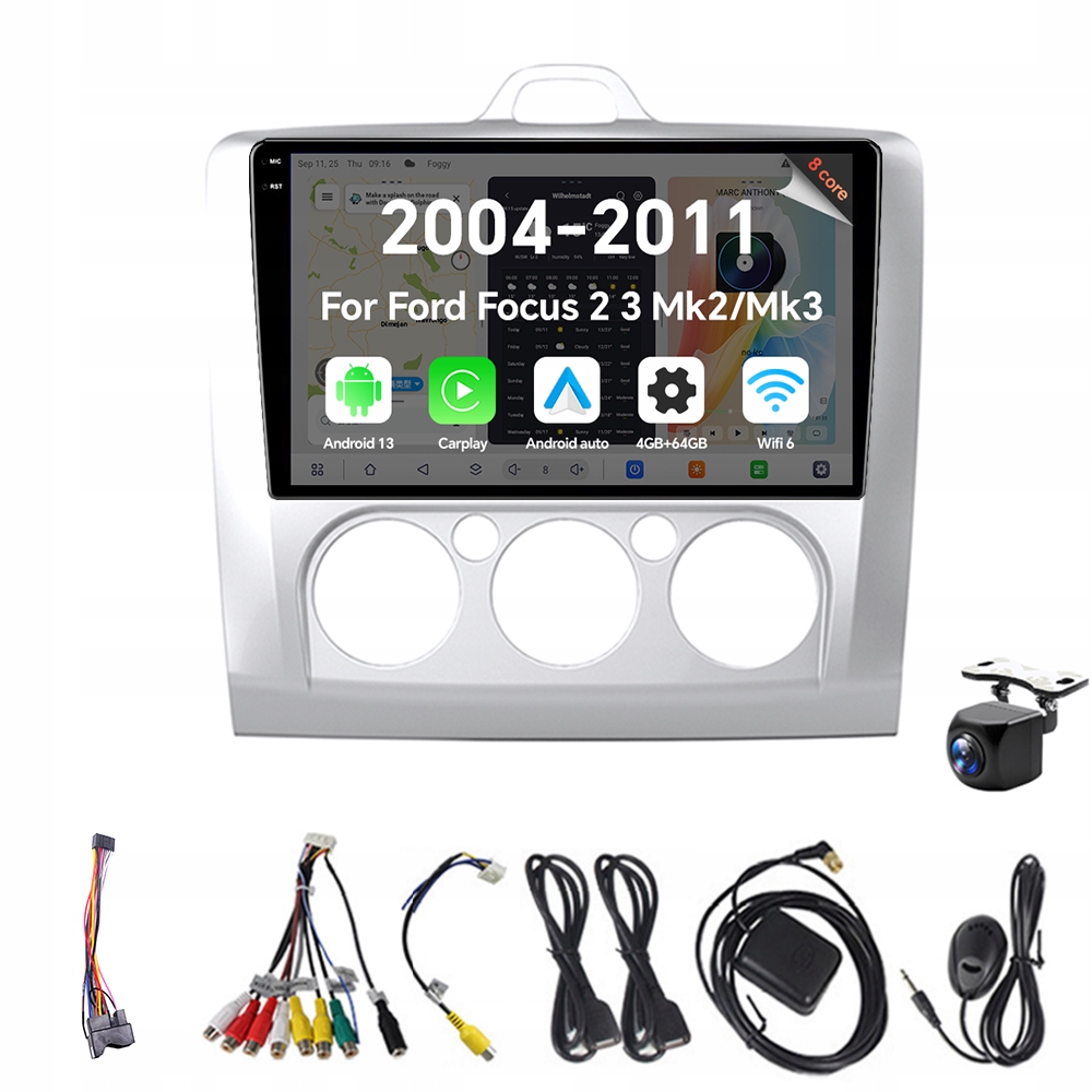 2Din Android 13 autorádio pre Ford Focus 2 3 Mk2/Mk3 2004-2011 4G 64G Rds