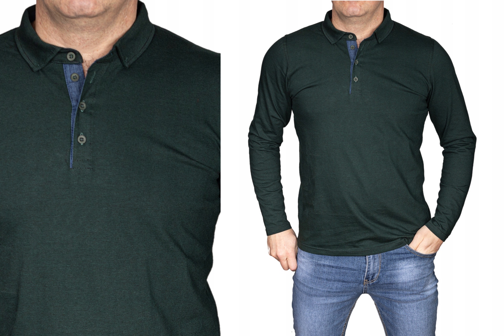 

Bluzka męska zielona longsleeve w prążek guziki XL