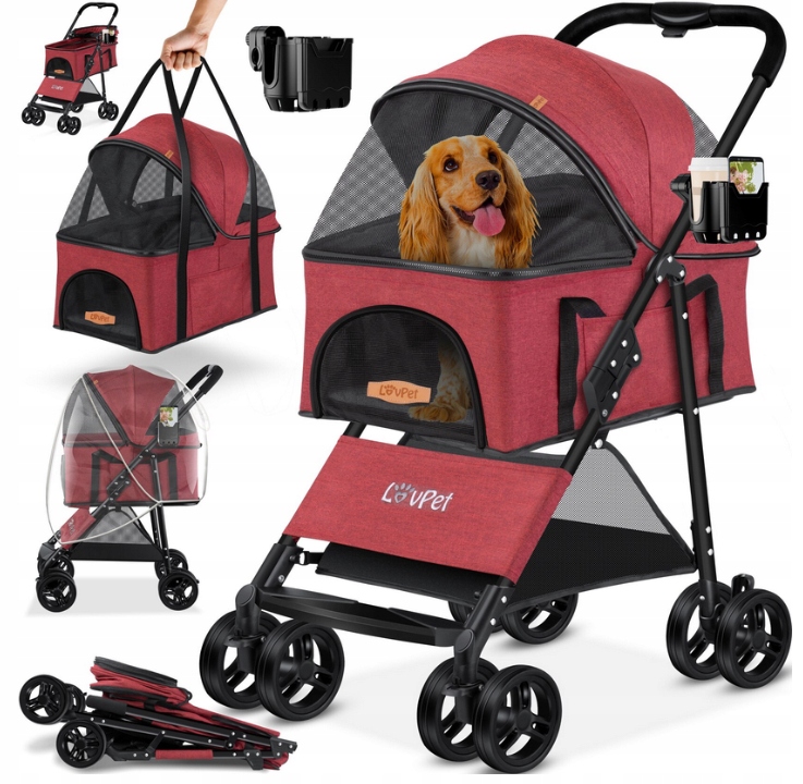 Levně Lovpet Kočárek 2v1 pro psa a kočku Skládací s taškou 20 kg Červený