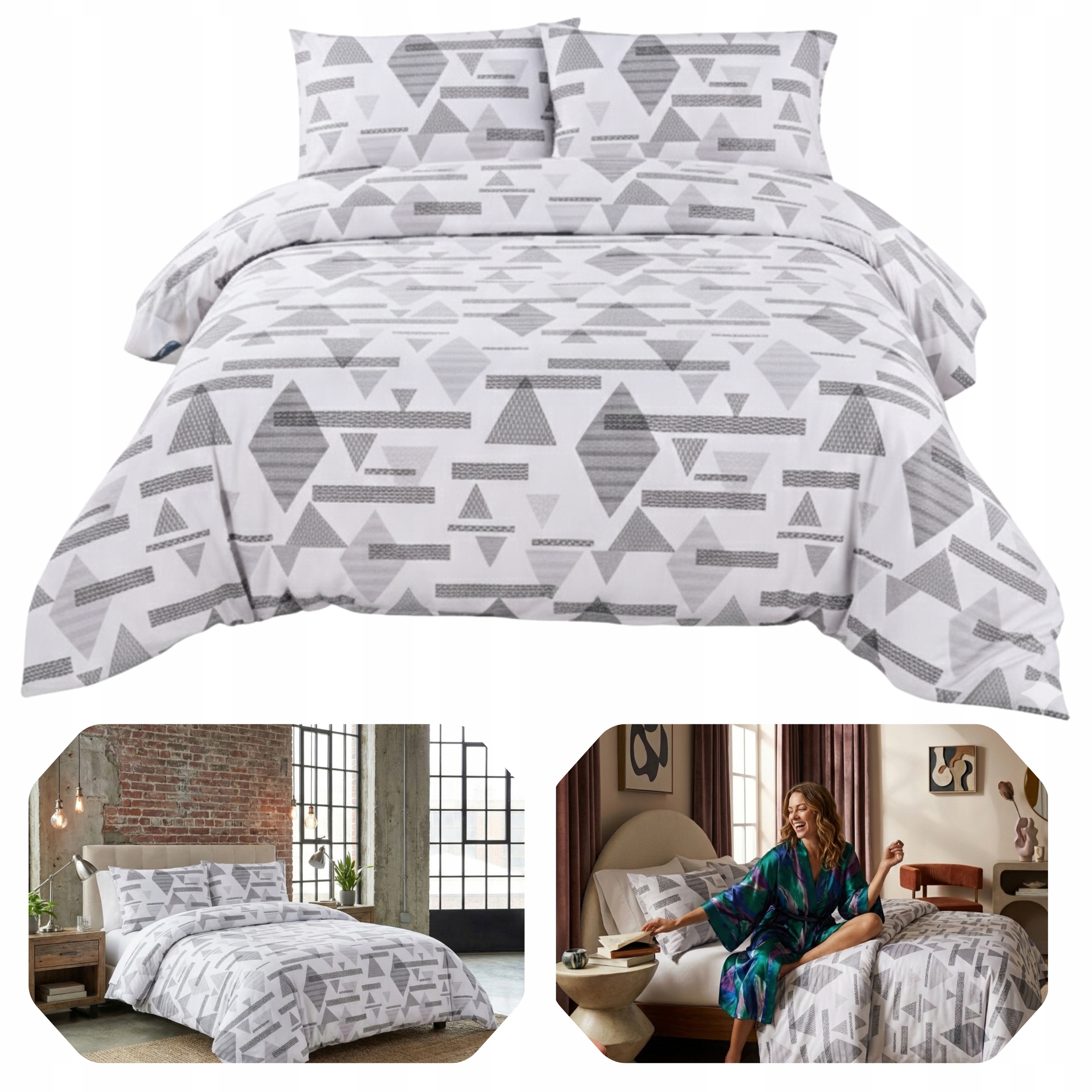 Sada Povlečení Rosa 200x220 2x povlak na polštář 70x80 Geometrie Satén Bavlna