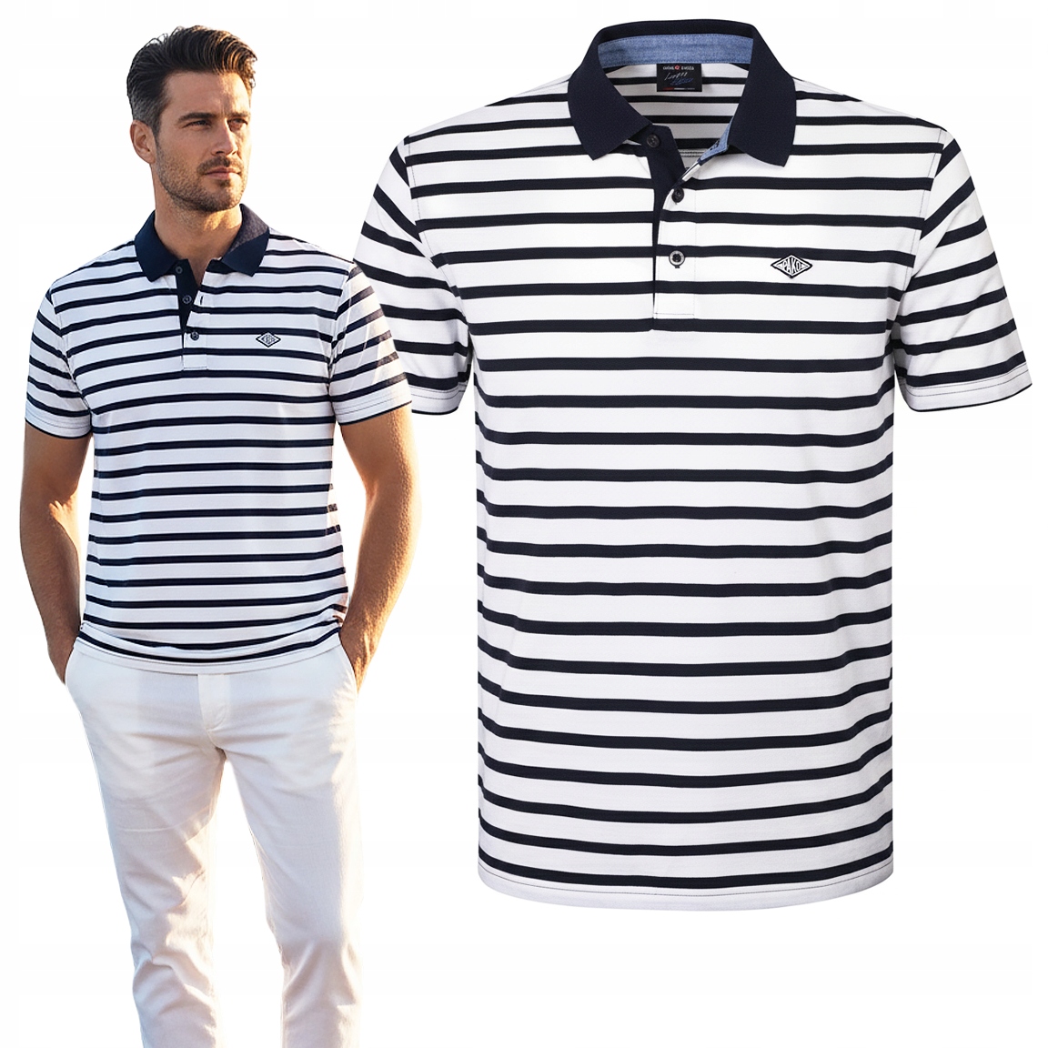 polokošile Pánské Bílo-granátové s pruhy Bavlna Hasimi XL Pako Jeans