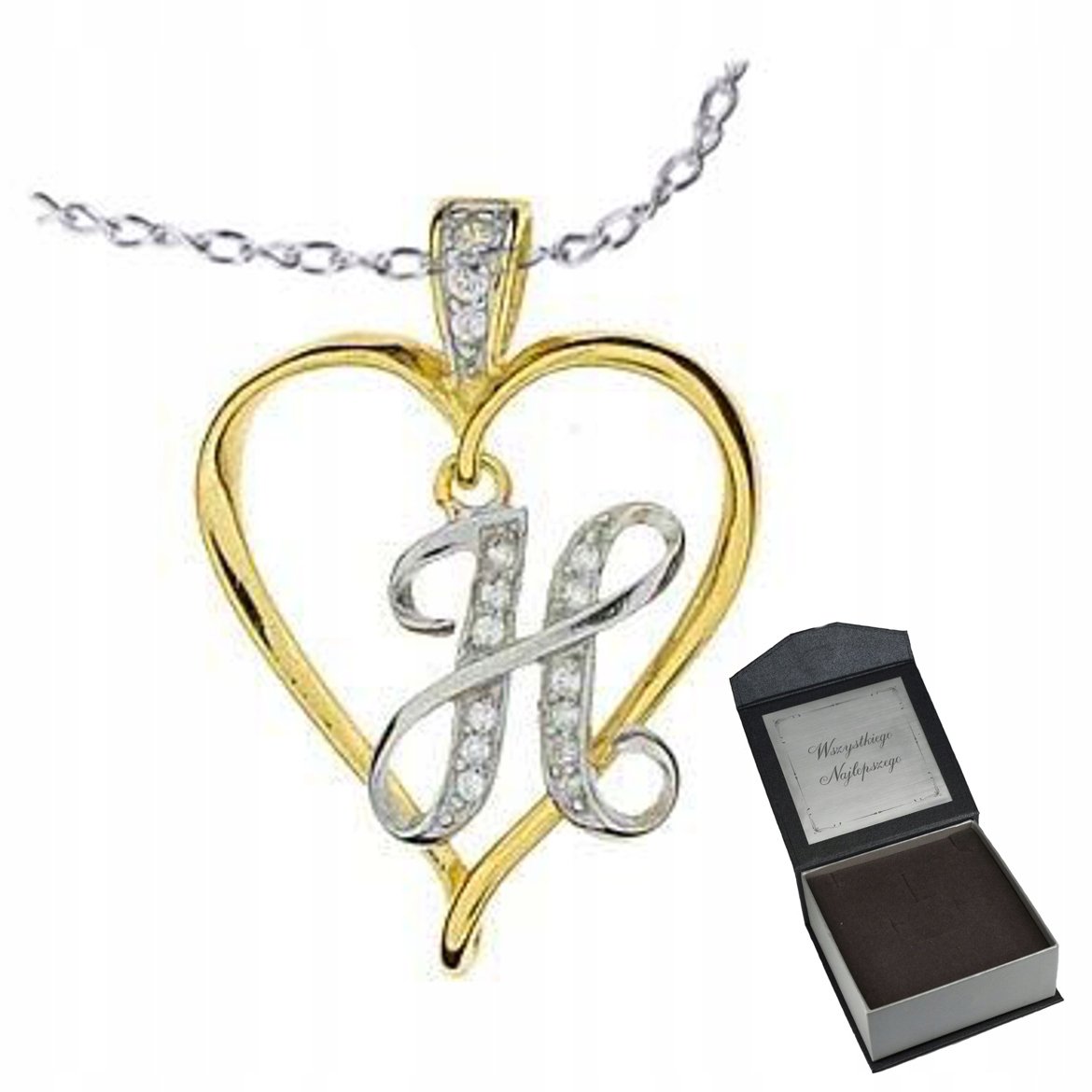 Náhrdelník Písmeno H Srdce Ag.zlacené+krabička Gravírování