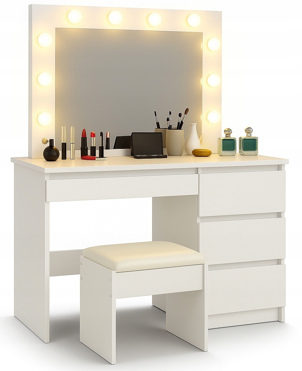Toaletka Kosmetyczna Lustro Wizaż Oświetlenie Holywood+ Krzesło +12xLED 108