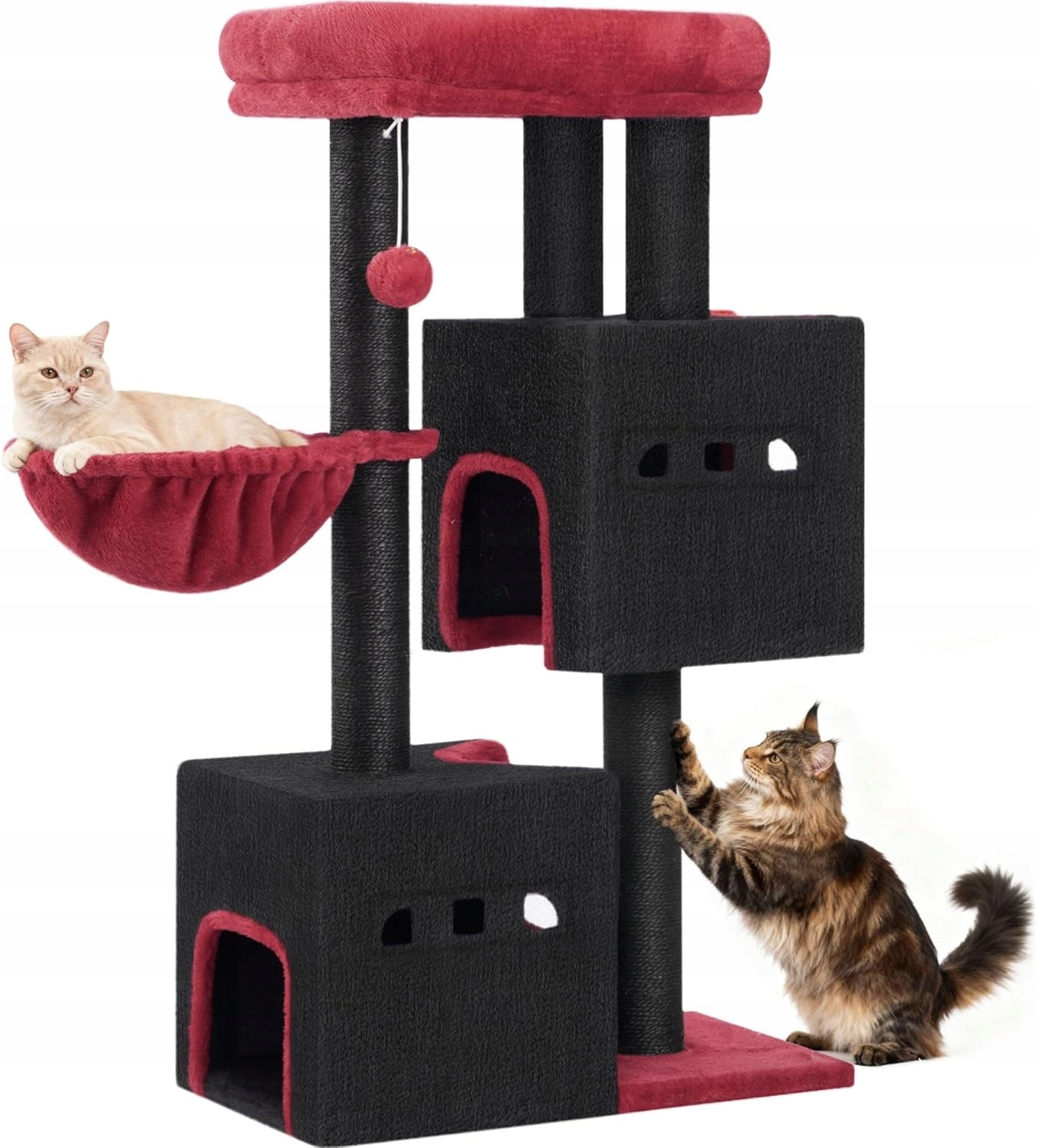 Levně Nízký škrabák Pro Kočky Černočervený Plyšový míč Sisal