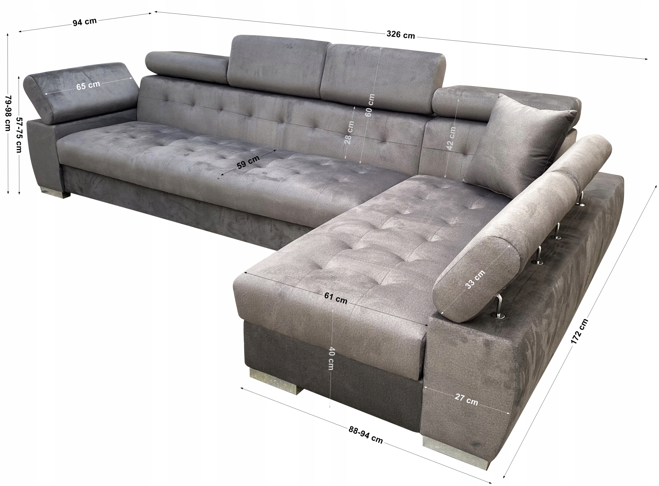 NAROŻNIK ASLAN 3 RUCHOME ZAGŁÓWKI ROZKŁADANY Orientacja prawostronny