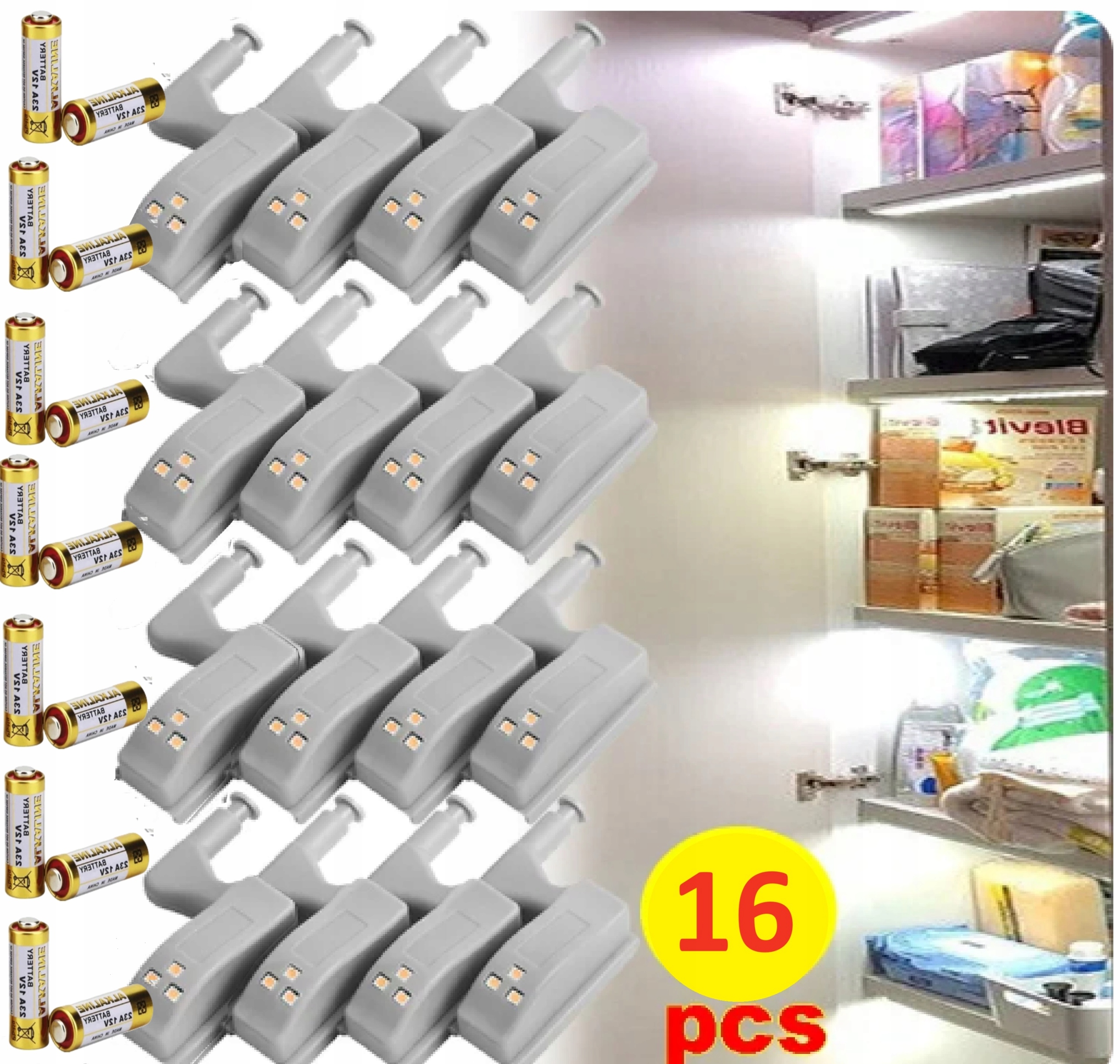 Lampka LED do szafki NA ZAWIAS DRZWI + BATERIA