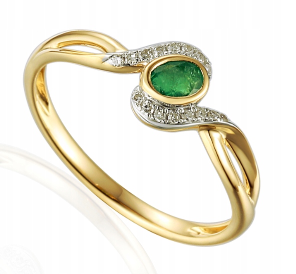 Zlatý prstýnek se smaragdem a brilianty