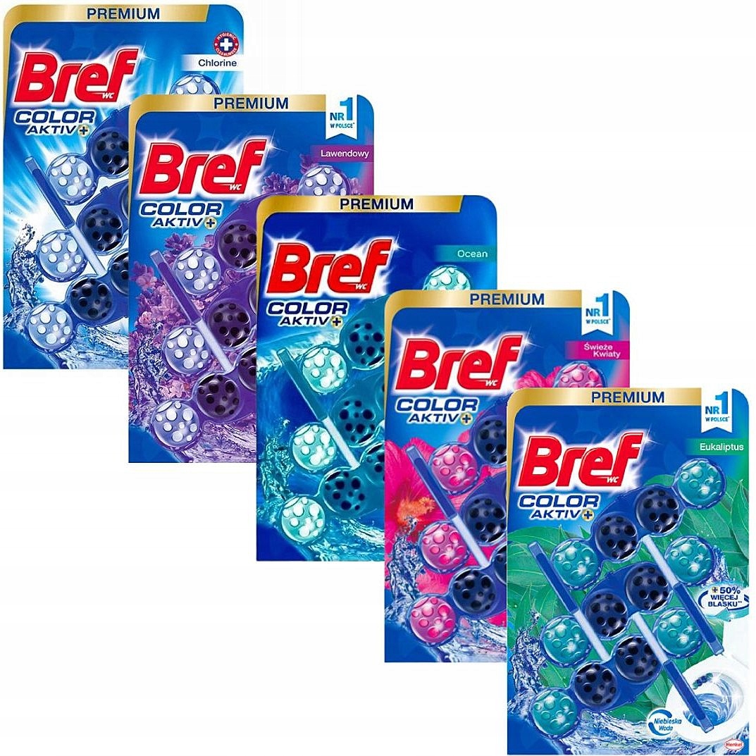 Bref Color Active Barwiące Wodę Kulki Zawieszki Do Wc zestaw mix 5op 3x50G