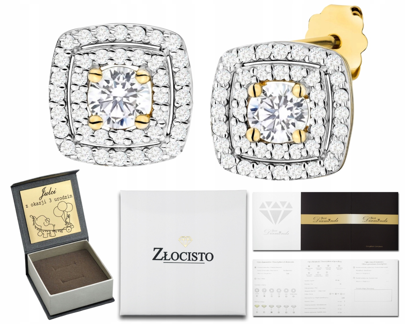 Zlaté Náušnice S Laboratorními Diamanty Na Tyči Ryzosti 585