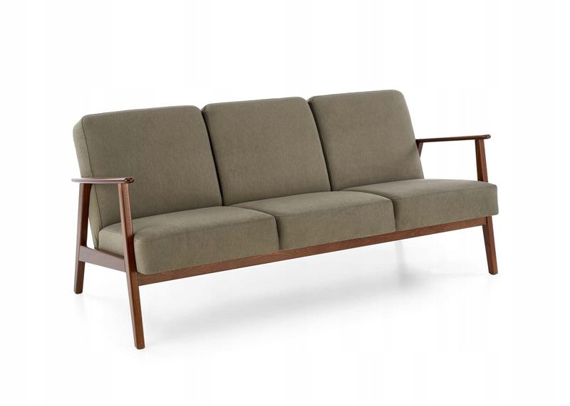 Sofa tapicerowana Milano S3 Drewno orzech tkanina oliwkowa Halmar