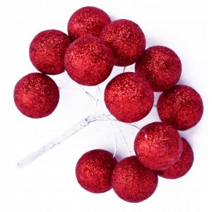 

Bombki brokatowe na druciku czerwone, 12 szt.