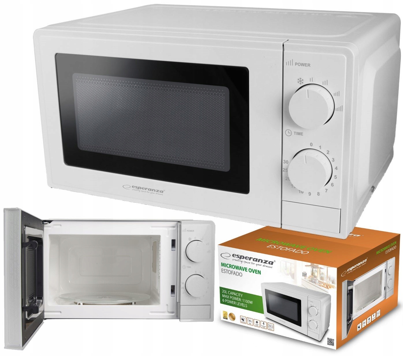 Kuchenka Mikrofalowa Mikrofala 20L Mocna 700W Estofado Biała Esperanza