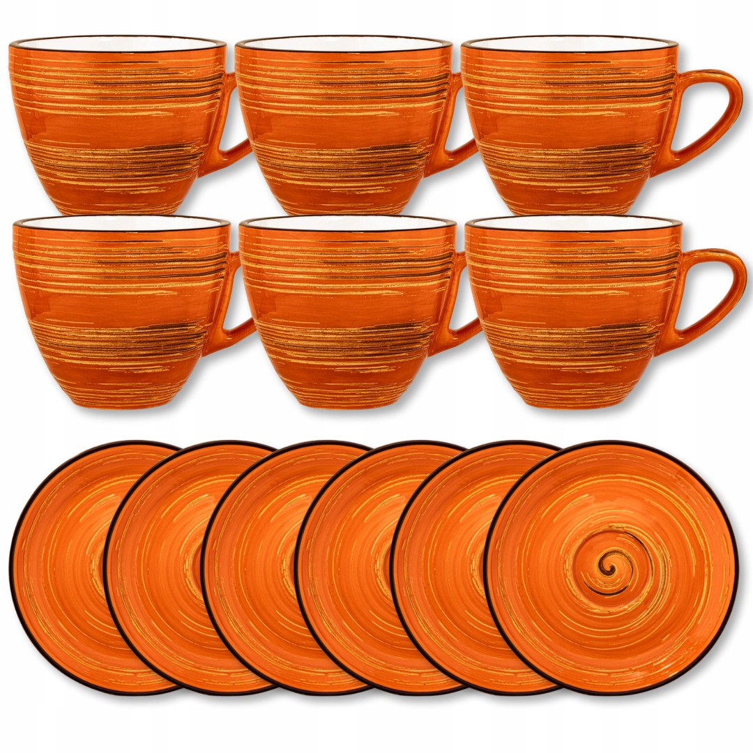 Šálka na čaj 300 ml a tanierik 15 cm Wilmax porcelánová oranžová 6ks