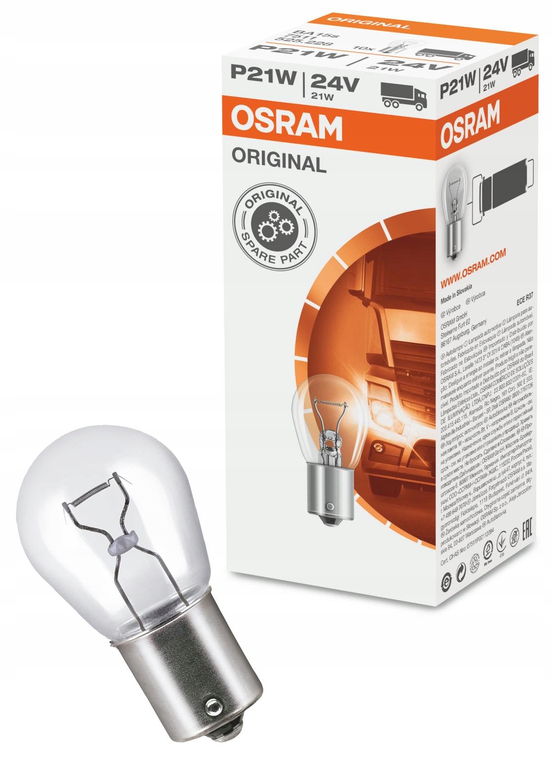10 x Osram Original Line Żarówka P21W 24V 21W