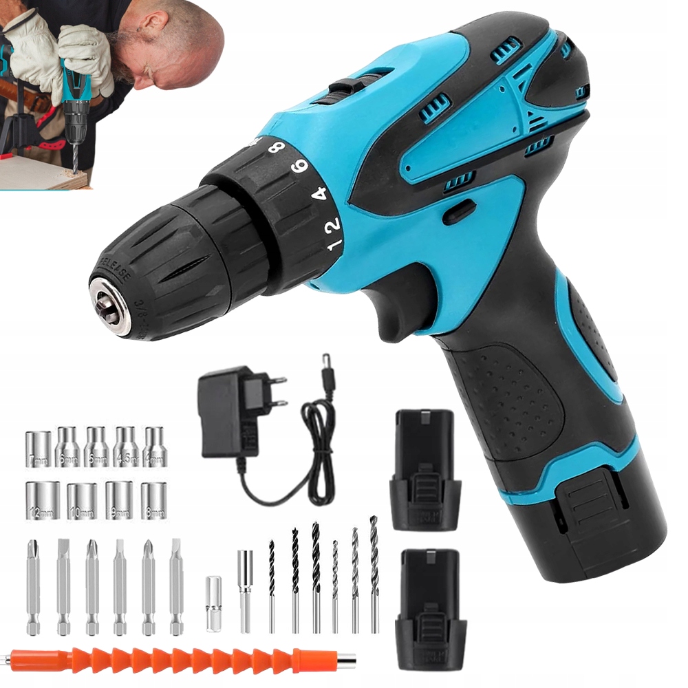 Aku Vrtačka Akumulátorový 12V S Led Osvětlením, Měkká Rukojeť