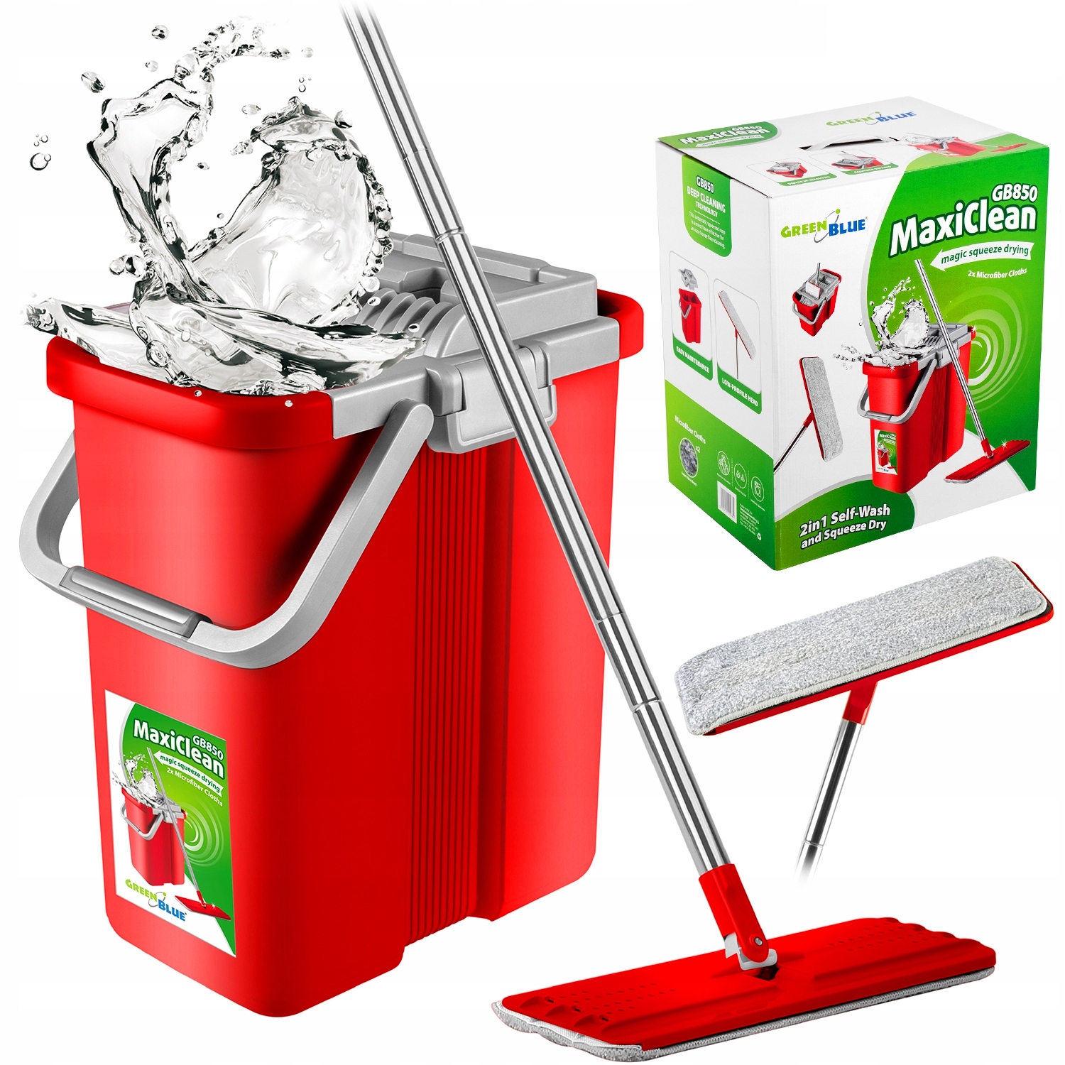 Levně Plochý mop s kbelíkem a odšťavňovačem GB850 GreenBlue GB850