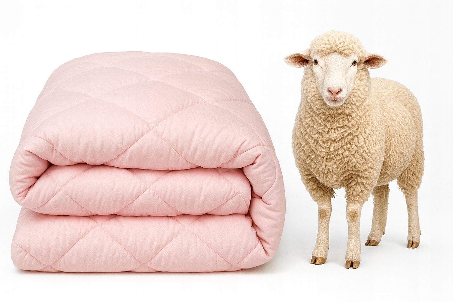 Kołdra wełniana całoroczna Merino wool 135x200 140x200 różowa pikowana