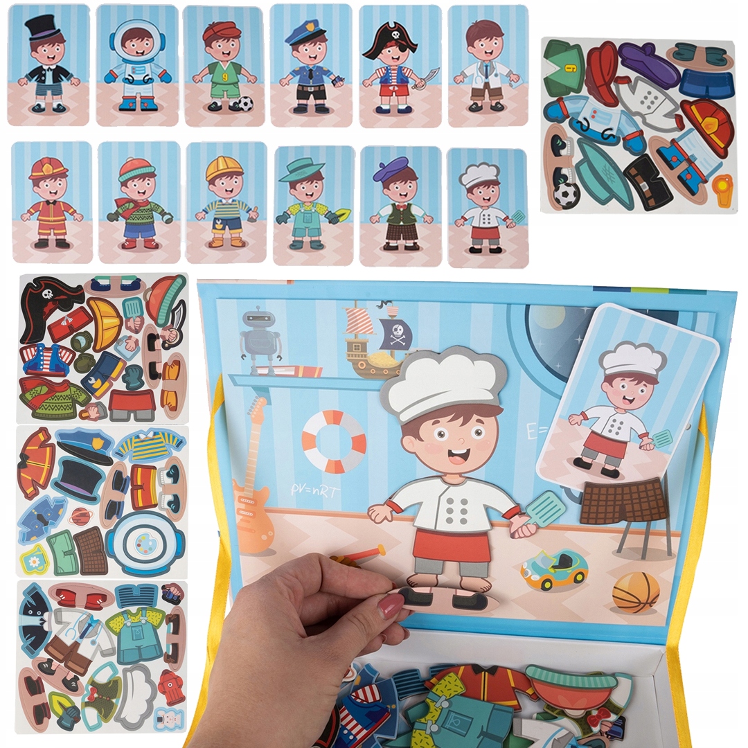 KLOCKI MAGNETYCZNE PUZLE UKŁADANKA MAGNETYCZNA UBIERANIE LALI DOPASOWYWANIE Płeć chłopcy dziewczynki