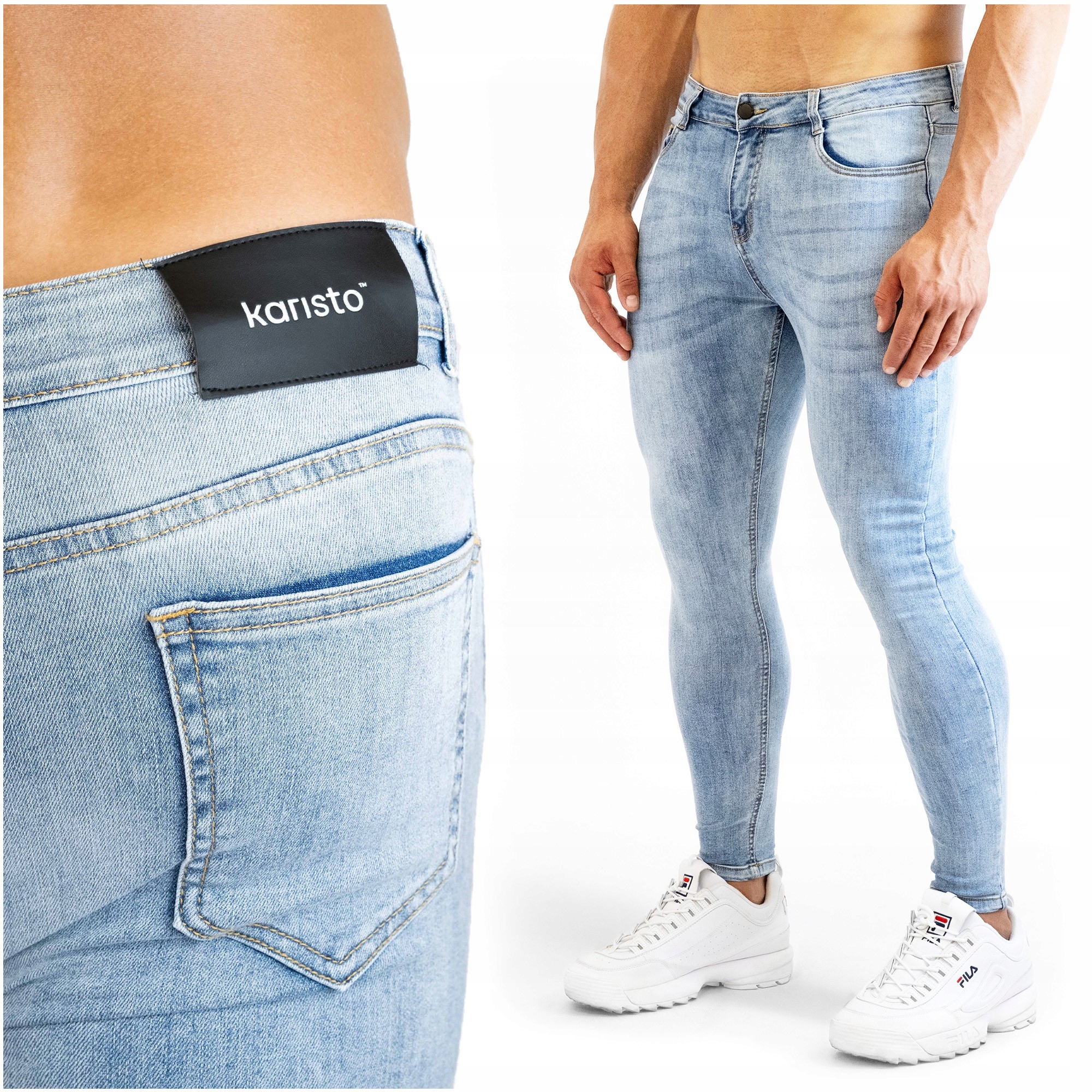 Spodnie Jeans Męskie Elastyczne Miękkie Karisto Jasnoniebieskie Dżinsy r 32