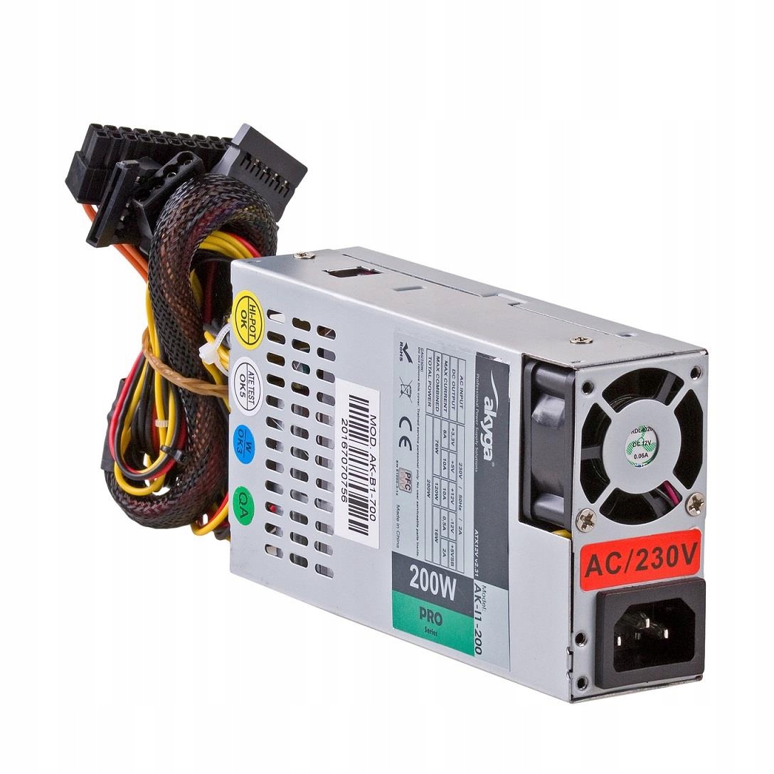 Zasilacz 1U mini Itx Flex Atx 200W Akyga AK-I1-200 P4 Pfc Fan 3xSATA