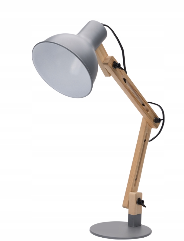 Duża lampka biurkowa E27 szara drewniana Loft