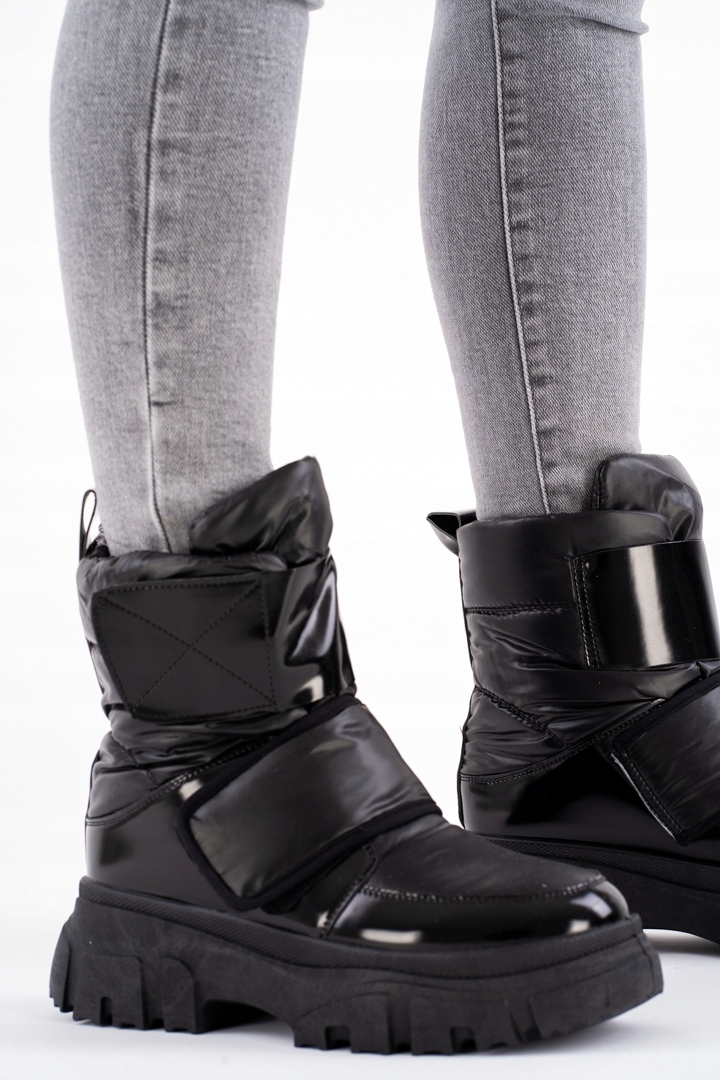 Czarne botki śniegowce damskie na rzepy 39