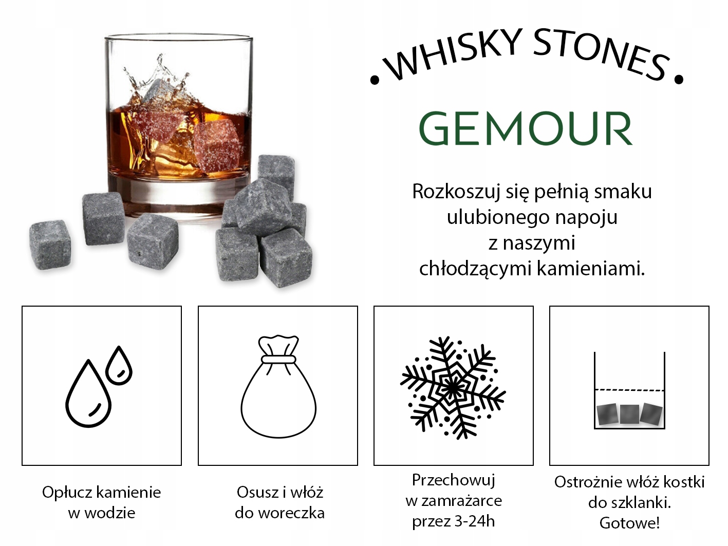 ZESTAW Kamienie Chłodzące do Whisky Szklanka PREZENT dla Niego Skrzynka Producent inna