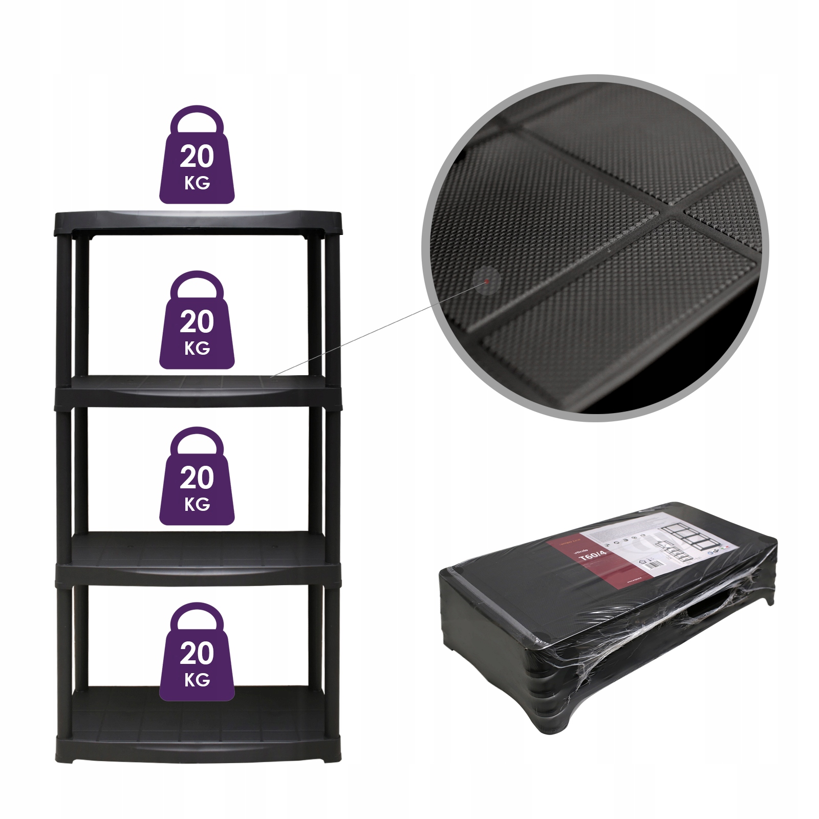 REGAŁ PLASTIKOWY WARSZTATOWY GARAŻ 60x30x133 TUV A Szerokość mebla 60 cm