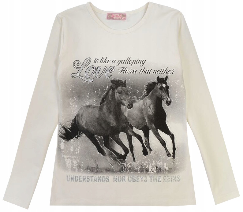 BLUZKA TUNIKA BAWEŁNA LOVE KOŃ ecru 134 H206S