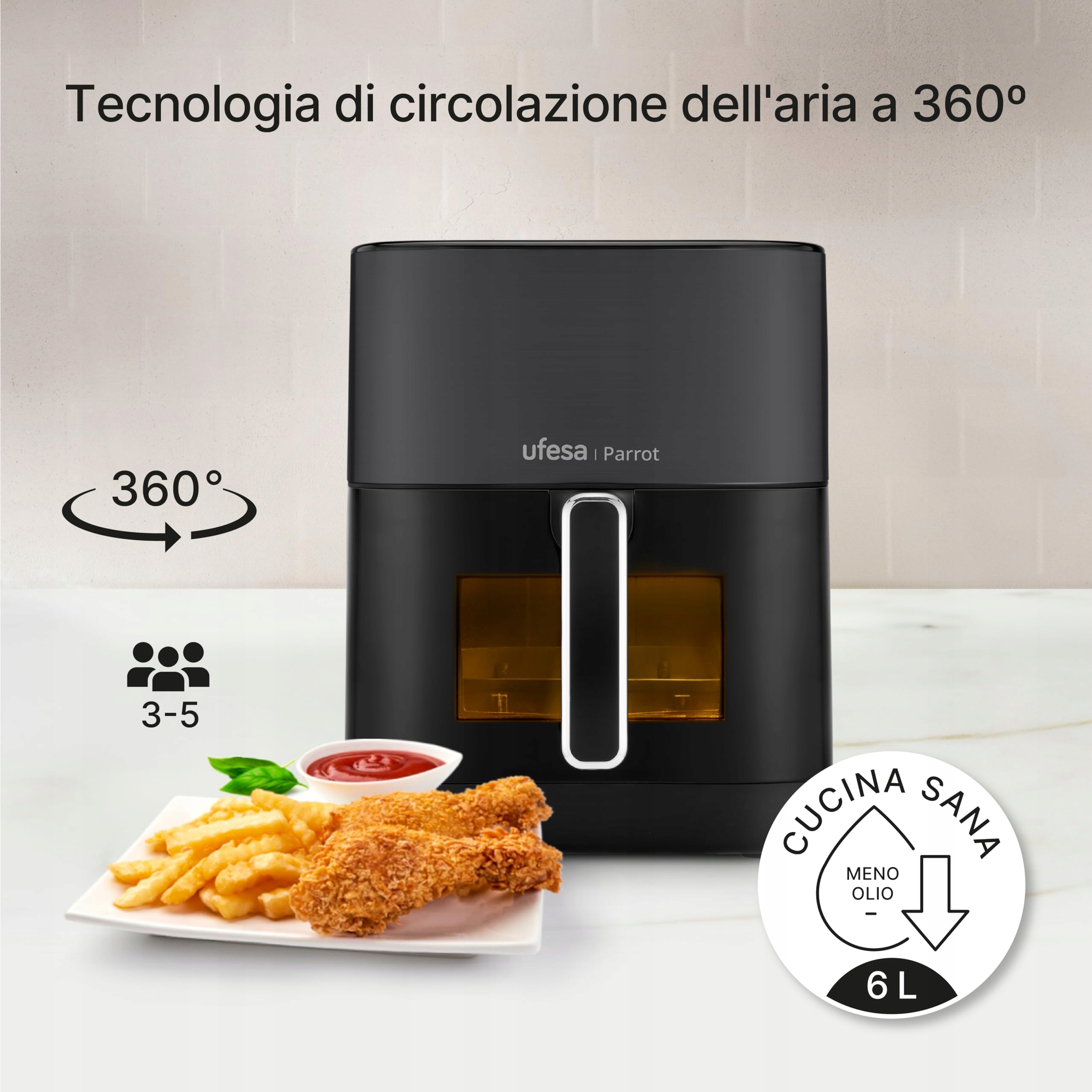 UFESA Parrot Frytkownica Beztłuszczowa 6L 1800W 10 Programów — miniatura 6