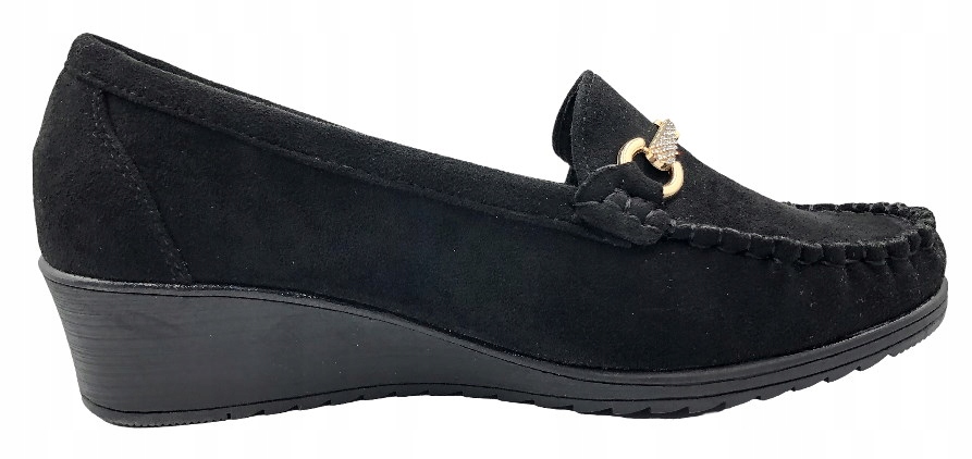 PÓŁBUT MOKASYN DAMSKI CZARNY NA KOTURNIE OZDOBNE CYRKONIE GS50 41 Rozmiar 41
