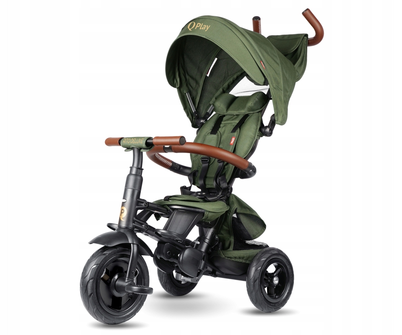 Qplay Rowerek Trójkołowy Rito Deluxe Rubber Olive Spacerówka 2W1