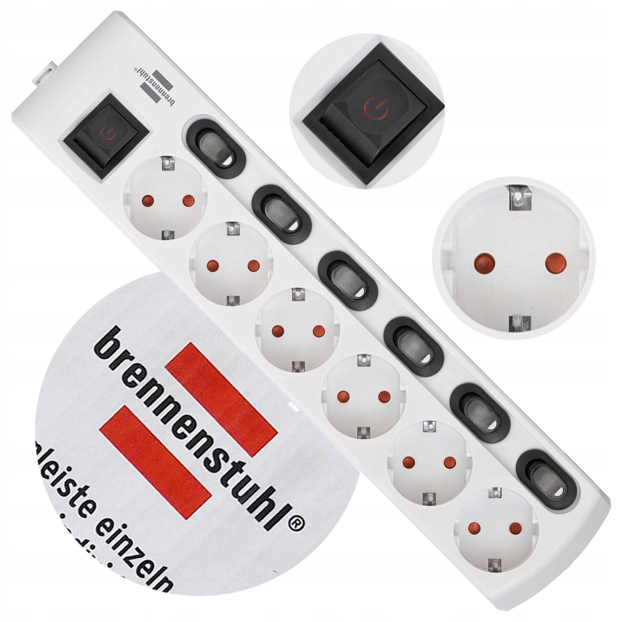 Przedłużacz zasilający Listwa 6 Gniazd indywidualne wyłączniki 2m biała