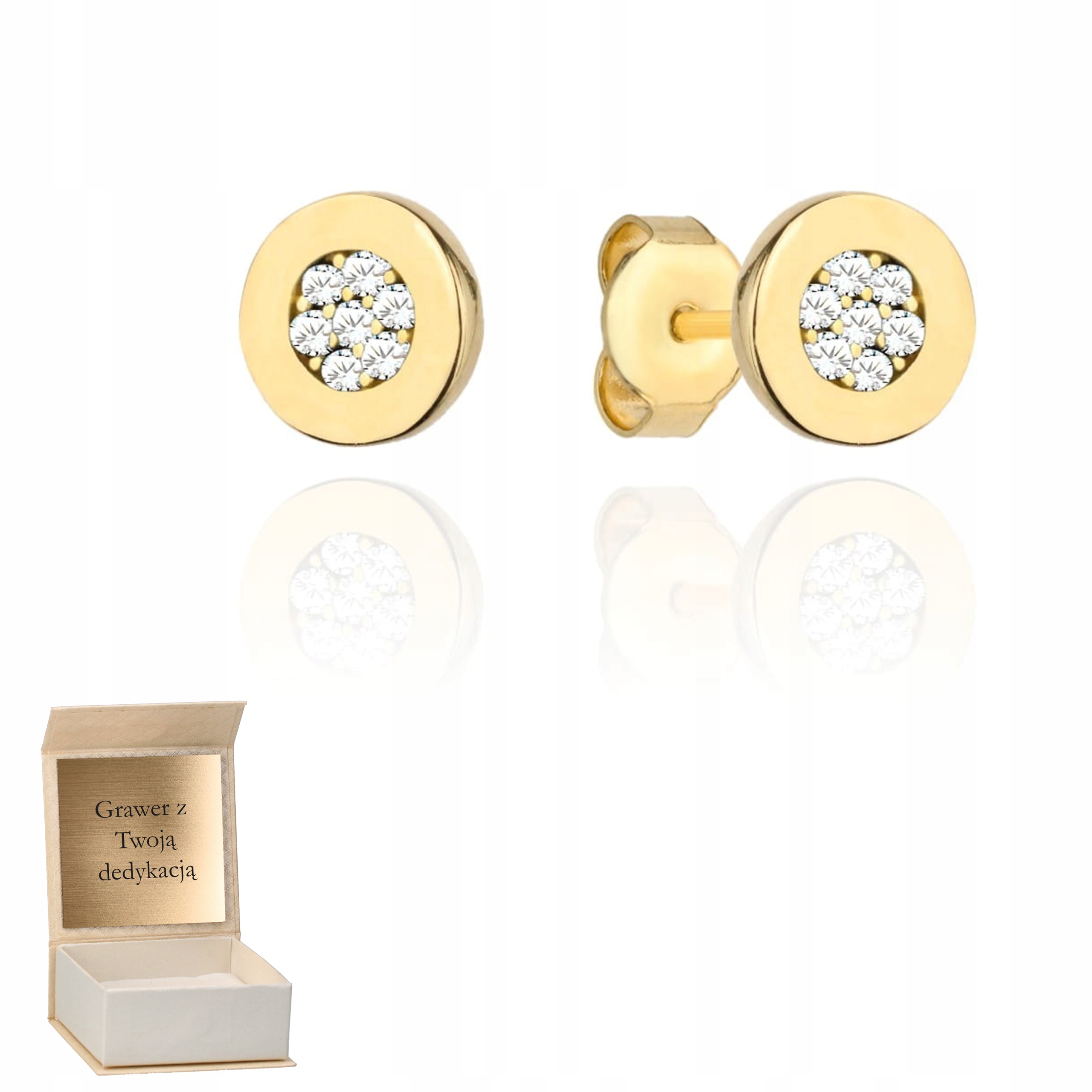 Zlaté náušnice Kolečka se zirkony na tyči zlato ryzost 585 Gravírování