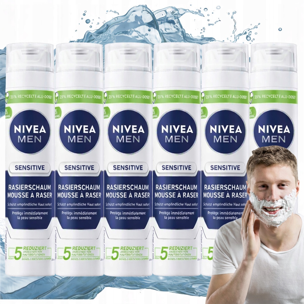 Pěna na holení Nivea Men Sensitive Bílá 200 Ml Německá 6 Ks.