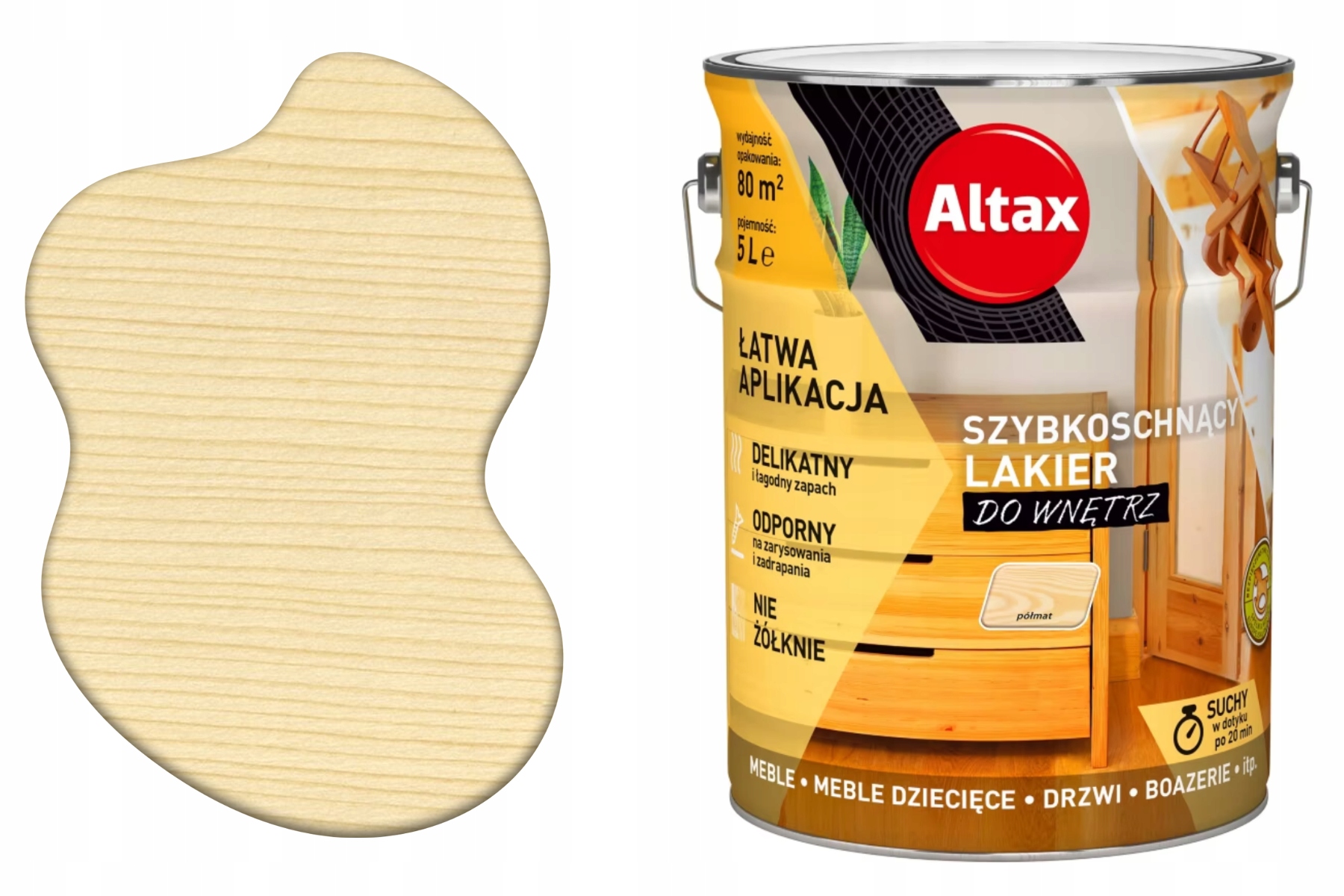 Altax Lakier wewnętrzny szybkoschnący Półmat 5l bezbarwny do mebli, boazeri