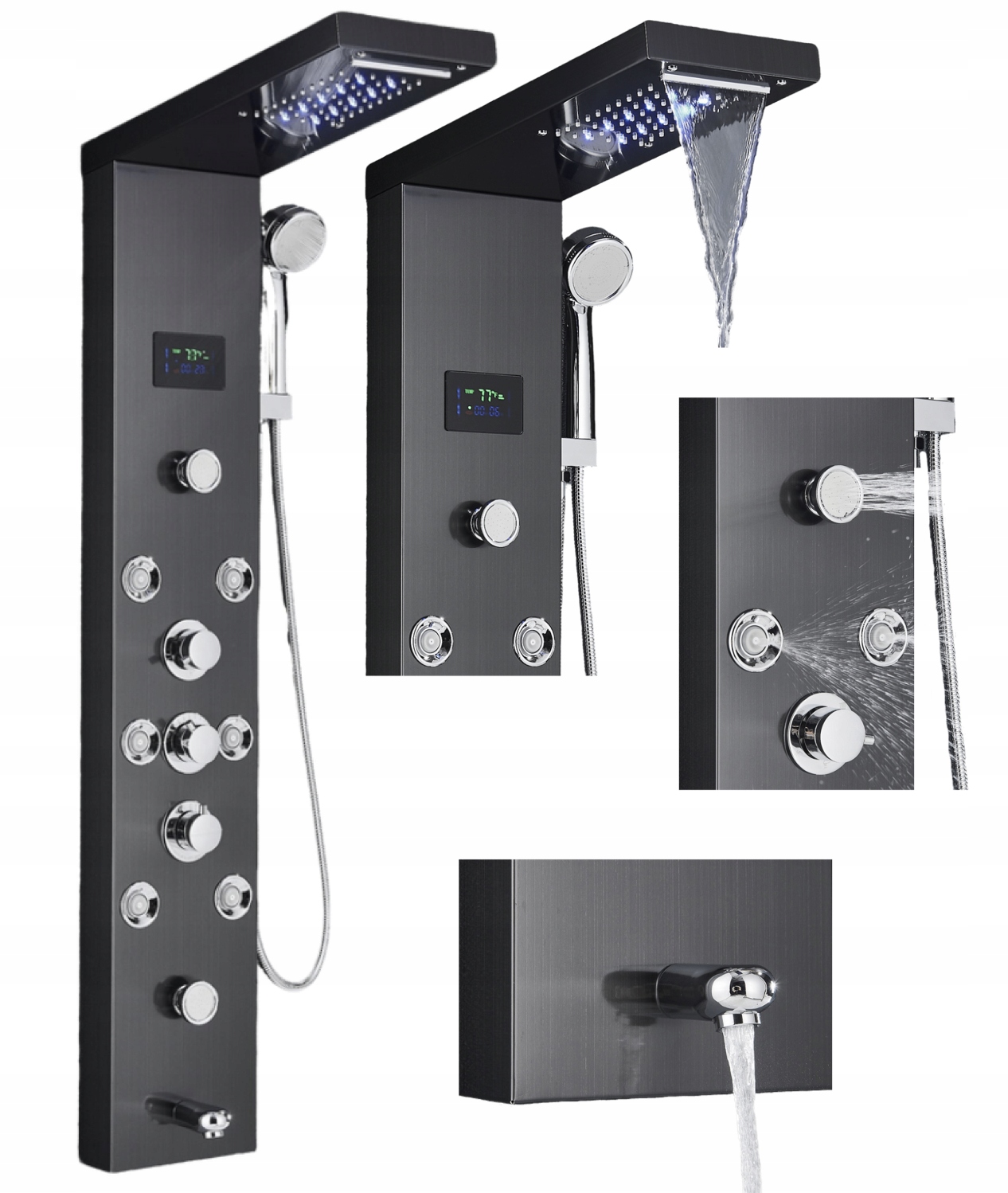 Sprchový panel Led sprchový vodopád hydromasážny displej čierny